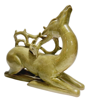 Art Deco Italian Glazed Ceramic Recumbent Deer Sculpture from Fidia Milano, 1940s