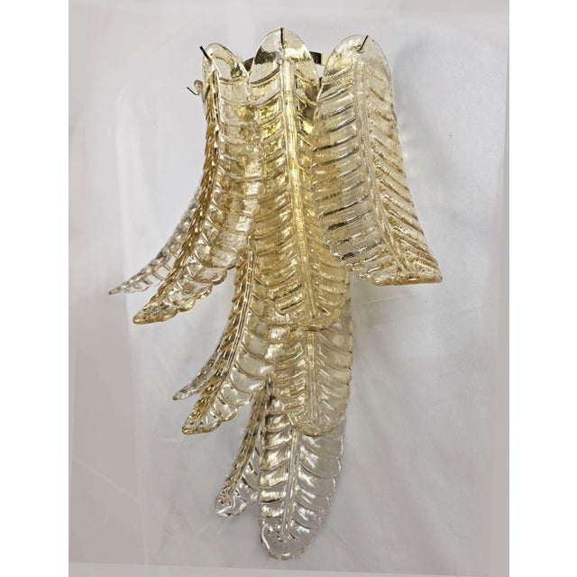 1980s 1980s Pair of Gold Leaves Murano Glass Sconces, Mid Century Modern For Sale - Image 5 of 10