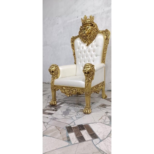 1960s Royal Lion Throne Chair with Matching Lion Scepter-pearl white For Sale - Image 4 of 8