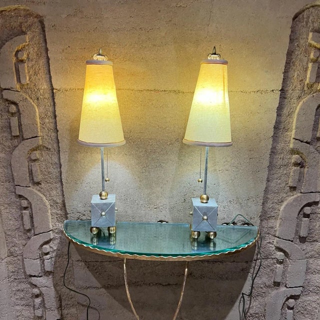 1970s Pair French Table Lamps in Style of Maison Le Dauphin, Brass Hollywood Regency For Sale - Image 5 of 15