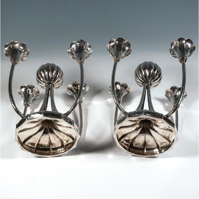 Viennese Art Deco 4-Light Silver Candelabras with Martelé Decor, 1930, Set of 2 For Sale - Image 9 of 13