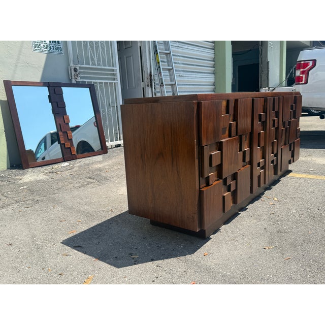 Lane Stacatto Brutalist Lonmg Chest manner Of Paul Evans sold as found unrestored in vintage condition showing minimal...