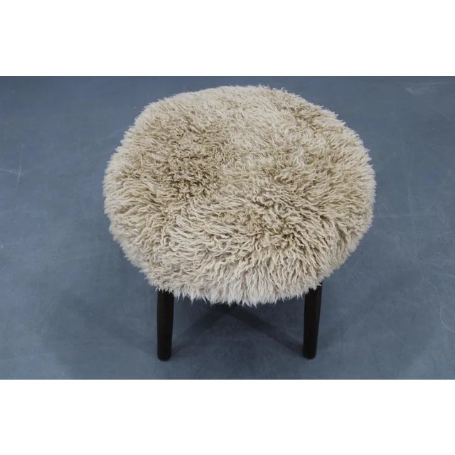 Wooden Stool with Sheepskin Upholstery, 1950s For Sale - Image 4 of 10