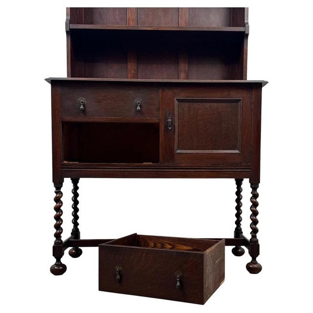 Antique Early 20th Century English Barley-Twist Oak Welsh Dresser For Sale - Image 4 of 13