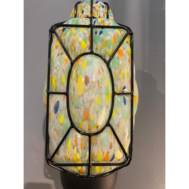 1980s Polychrome Murano Glass Wall Lamp with Black Metal Frame, Italy, 1980s For Sale - Image 5 of 10