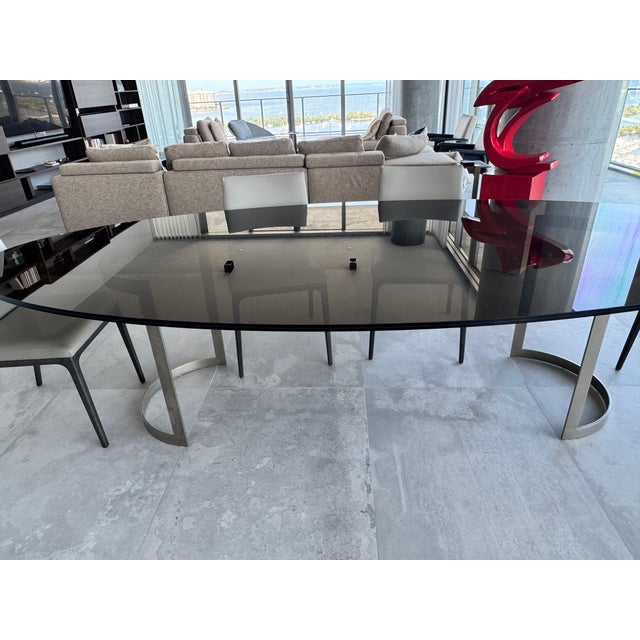 Metal Artefacto Brand Modern Glass Table With Steel Base in Bronze Finish For Sale - Image 7 of 14