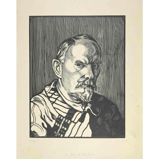 Paul Emile Colin, Portrait of Jules Lenard, Woodcut, 1930s For Sale