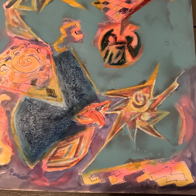 Abstract 1980’s Original Abstract Expressionist Painting/Drawing/Pastel Signed For Sale - Image 3 of 5