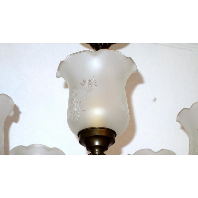 Antique French Brass and Glass Chandelier from Unbekannt, 1920s For Sale - Image 3 of 10