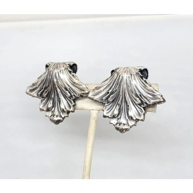 Mid-Century Modern Vintage 1968 Signed Napier Book Piece Silvertone Leaf Clip Earrings - 2 Pieces For Sale - Image 3 of 9