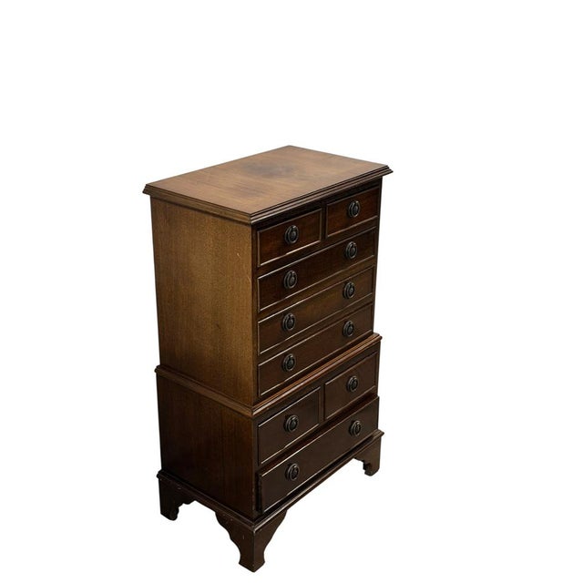 Mid-Century Modern Small Vintage English Mahogany Chest of Drawers For Sale - Image 3 of 10