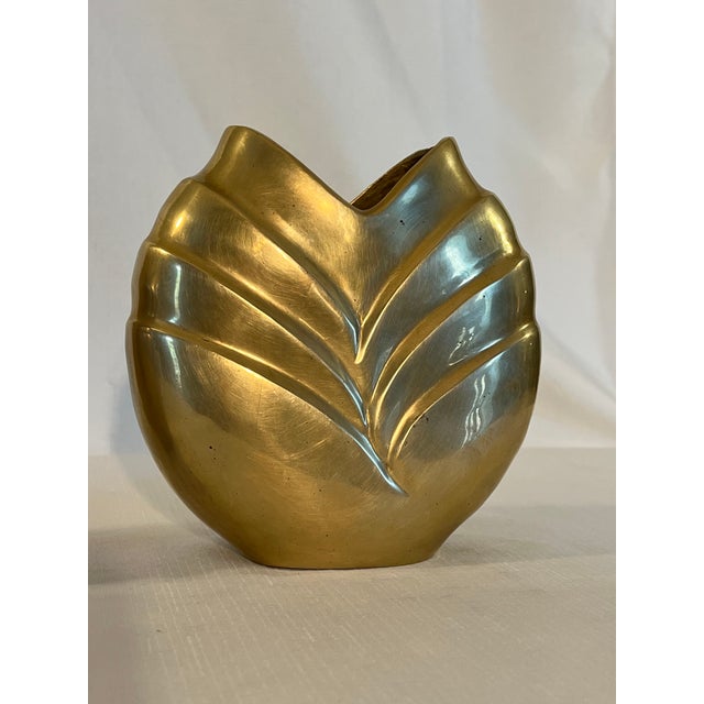 Dolbi Cashier Vintage Hollywood Regency Art Deco Style Polished Brass Vases - A Pair Inspired by Dolbi Cashier. For Sale - Image 4 of 13