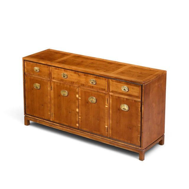 Hickory Manufacturing Mid Century Walnut and Brass Campaign Credenza For Sale - Image 11 of 12