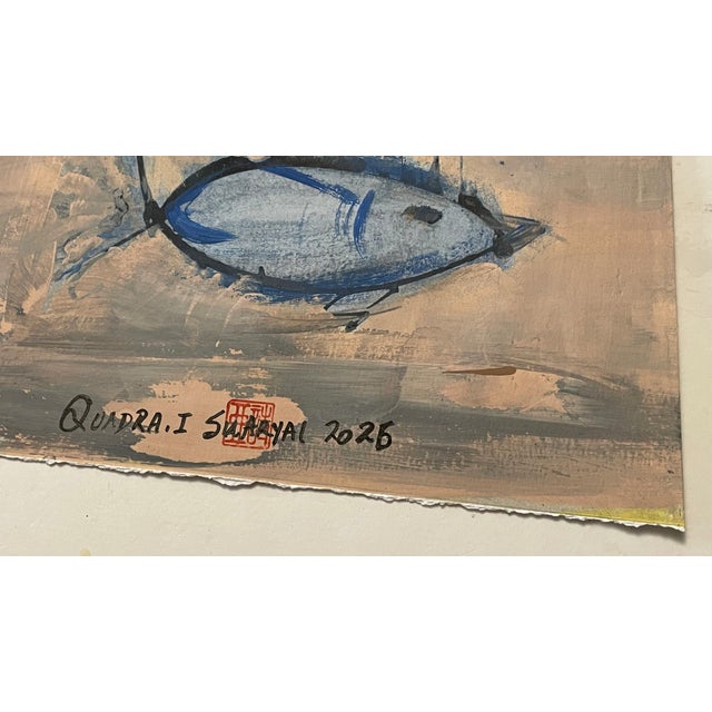Quadra. I White Framed Surreal Fish Painting For Sale - Image 4 of 4