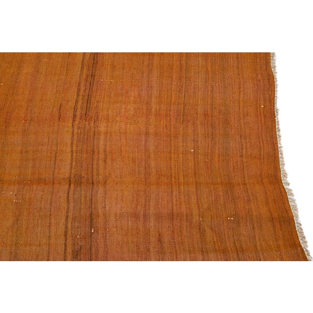 1960s Vintage Turkish Kilim Orange Handmade Solid Wool Rug For Sale In New York - Image 6 of 8