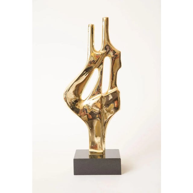 Vintage Brass Abstract Figural Sculpture on Black Granite Base, 1970's For Sale - Image 9 of 9