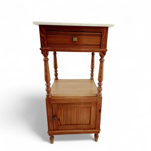 Louis XVI French Nightstand with White Marble Top, 1940s For Sale - Image 11 of 11