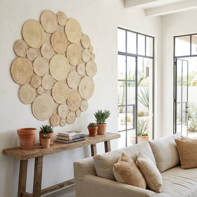 One-of-a-Kind Large 59" Handwoven Palm Fiber Wall Sculpture For Sale - Image 4 of 12