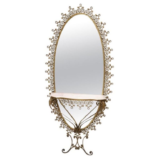 Large Mid 20th Century Oval Floor Mirror in Iron with Consolle Table in Marble attributed to Pier Luigi Colli For Sale - Image 13 of 13