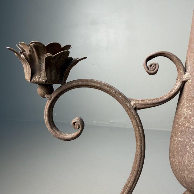 Floral Metal 3-Arm Candelabra, Calabria, Italy, 1910s For Sale - Image 6 of 10