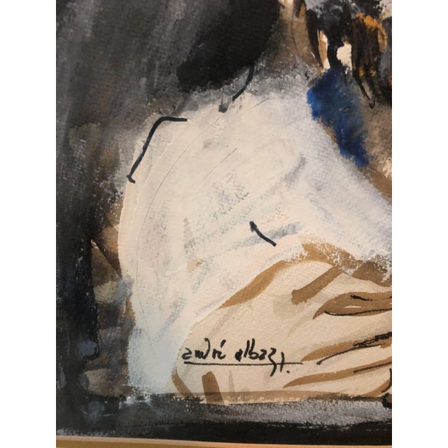 Mid 20th Century Andre Elbaz, Three Rabbis at the Torah, Expressionist Judaica Painting For Sale - Image 5 of 5