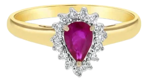Pear Shaped Ruby Diamond Halo Ring, Size 4