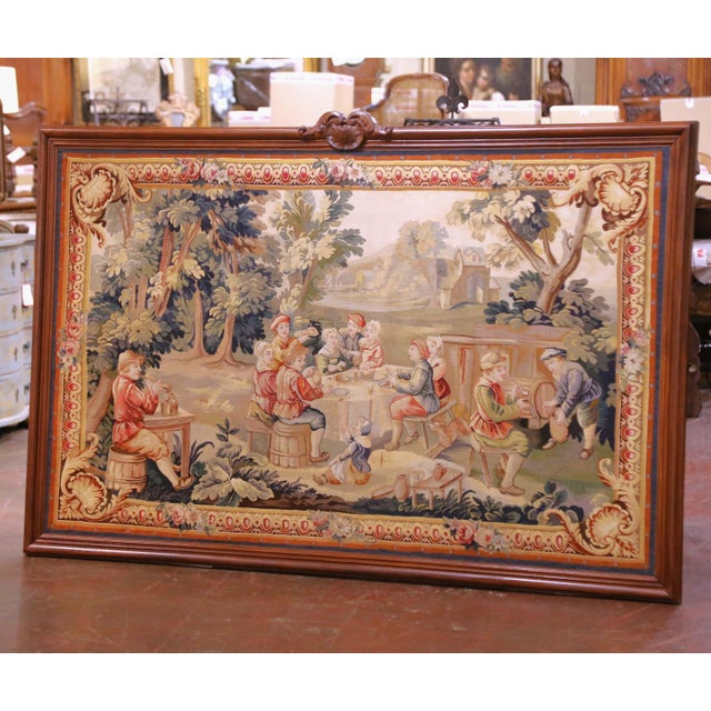 19th Century French Aubusson tapestry, woven in France circa 1880 and inspired by celebrated 17th-century Flemish genre...