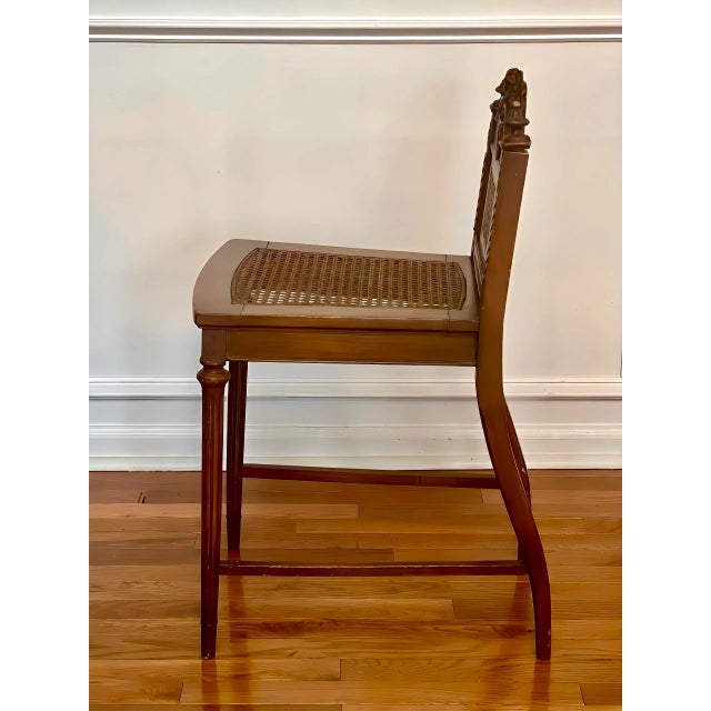 Brown 1920s French Louis XVI Style Caned Seat and Back Carved Oak Vanity Chair For Sale - Image 8 of 12