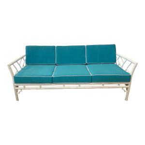 Vintage Patio Outdoor Sofa Faux Bamboo Metal Newly Powdercoated & Sunbrella Cushions