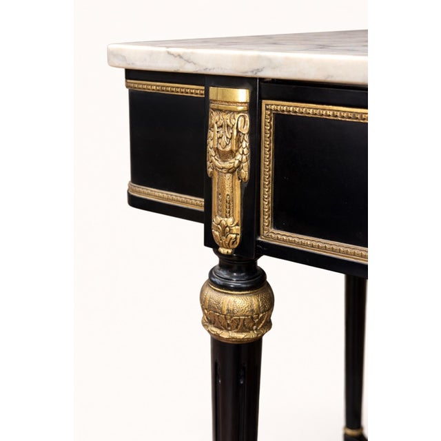 1960s 1960s French Empire Style Marble Top Console Table Black and Gold Ormolu Center Drawer For Sale - Image 5 of 6