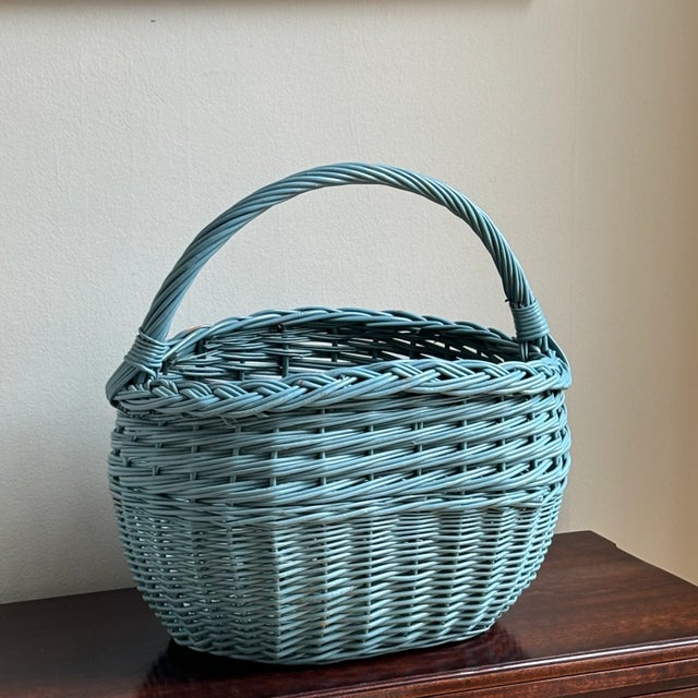 Cornflower Blue Vintage Cornflower Blue European-Style Market Basket For Sale - Image 8 of 12