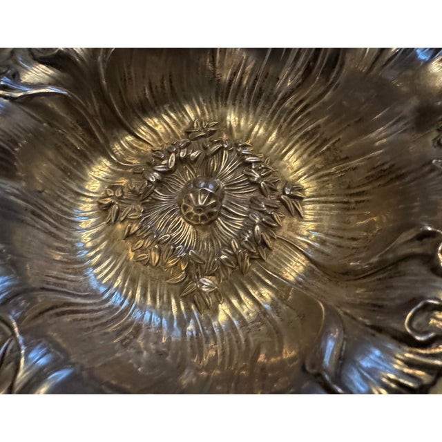 Antique Victorian Art Nouveau Embossed Sterling Silver Lotus Leaf Dish In estate fresh uncleaned original condition...