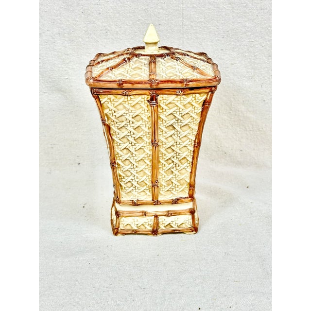 Mid-Century Modern Vintage Faux Bamboo Lidded Container For Sale - Image 3 of 10