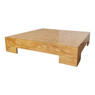 Low Square Olive Burl Coffee Table Attributed to Milo Baughman For Sale