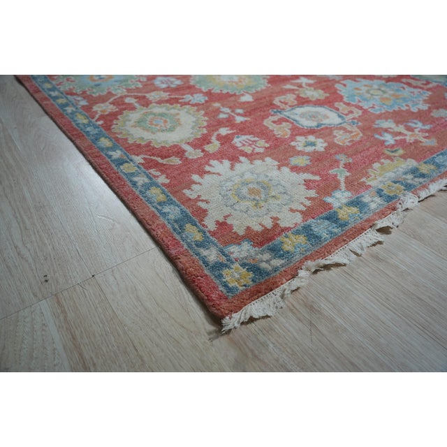 Rust Red Oushak Style Floral Hand-Knotted Wool Rug 8x10 For Sale - Image 4 of 6