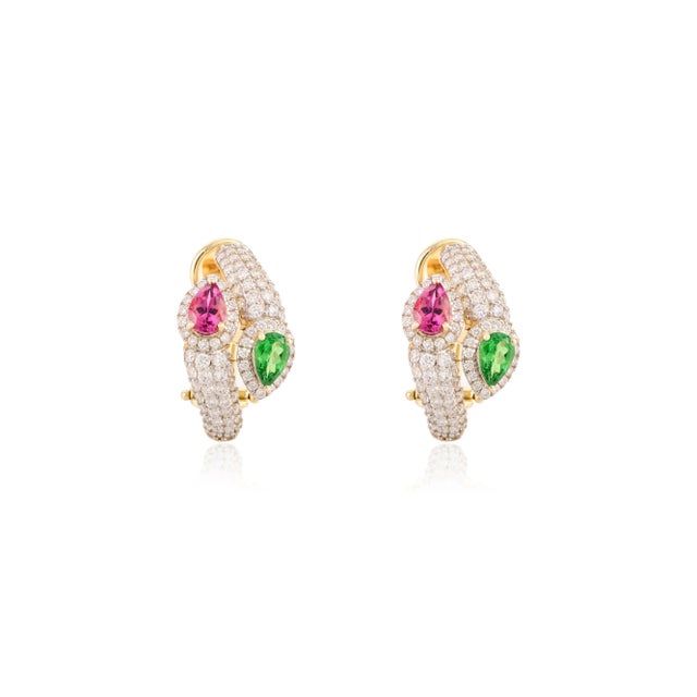 Art Deco Luxury Bypass Gemstone & Chunky Diamond Earrings With English Lock, 2 Pieces For Sale - Image 3 of 6