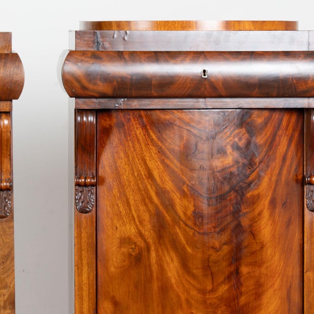 Brown Pair 19th Century Danish Biedermeier Mahogany Column Cabinets With Bowfront Doors For Sale - Image 8 of 12