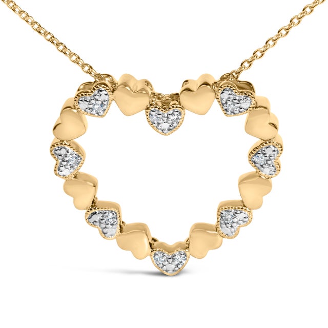 Contemporary Gold Vermeil Diamond Accent Puffed Heart Pendant Necklace For Sale - Image 3 of 4