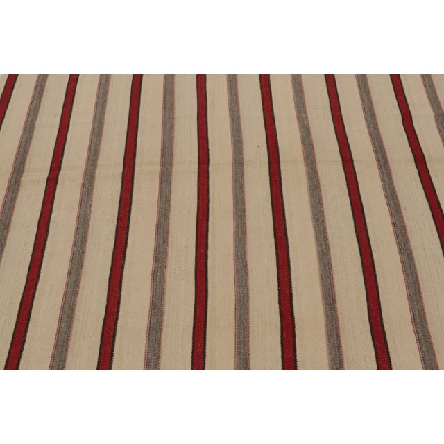 Rug & Kilim Rug & Kilim's Contemporary Rez Kilim With Beige & Red Striped Design For Sale - Image 4 of 11