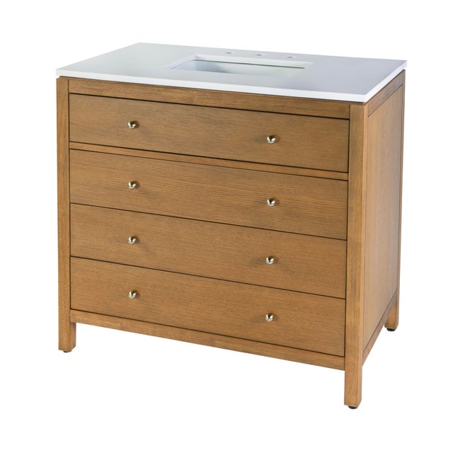 Nora 36 in. W Quartz and Wood Single Sink 3 Drawer Bathroom Vanity Set, Light Natural For Sale - Image 9 of 9
