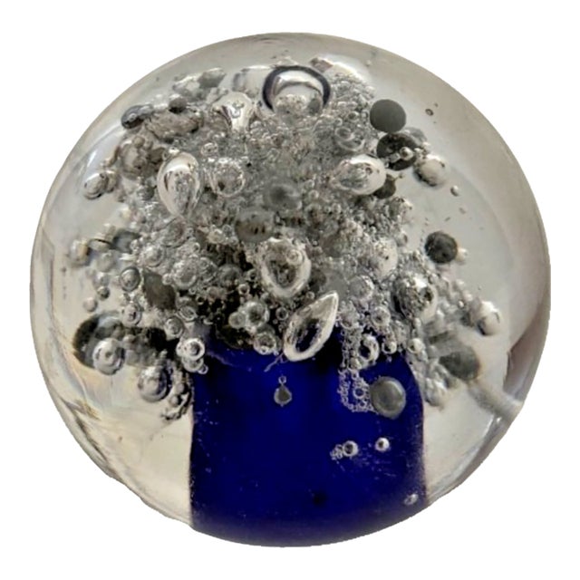 VTG F&c Crystal Art Glass Paperweight Controlled Bubble; Signed; Made in Poland For Sale