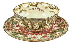 Porcelain Cup and Saucer from Capodimonte, 19th Century, Set of 2