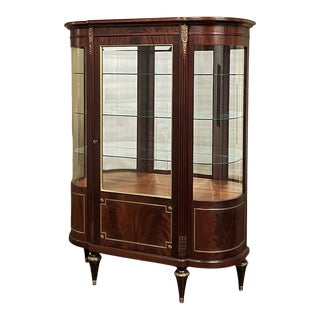 Antique French Louis XVI Mahogany Vitrine With Bronze Ormolu For Sale