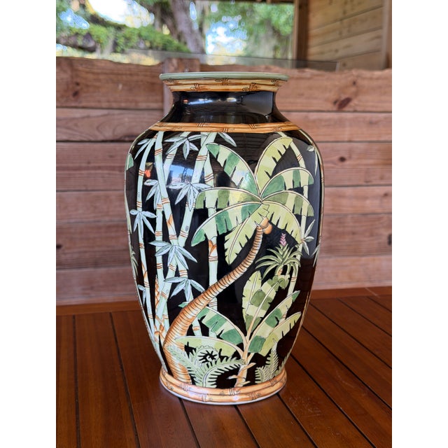 Vintage Andrea by Sadek Tropical Jungle Bamboo Palm Ceramic Vase For Sale - Image 9 of 11