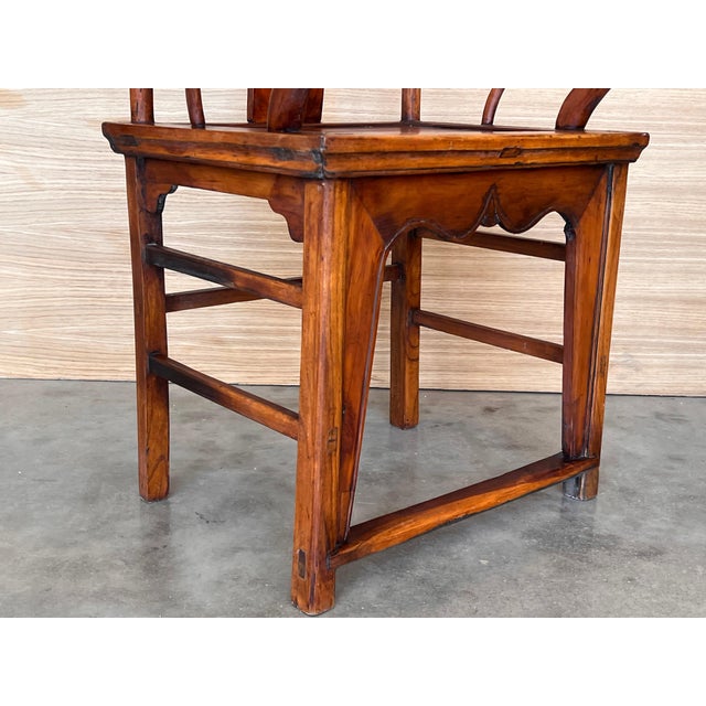 Early 20th Century Pair of Chinese Ming Style Carved Wood High Back Throne Armchairs For Sale - Image 11 of 18