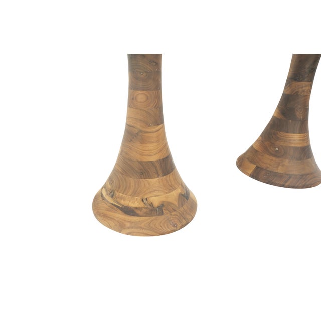 Turned Bases Carved Seat Solid Oiled Walnut Bar Stools MINT! For Sale - Image 10 of 14