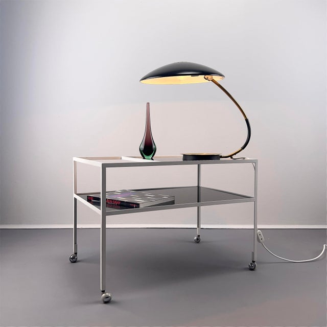Original Kaiser Idell table lamp, design: Christian Dell, model 6787 Elegant desk lamp with brass bowl in the base and...
