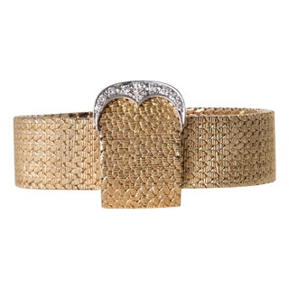 Vintage 14k Mesh Gold Hamilton Hidden Dial Diamond Cocktail Bracelet Watch For Sale