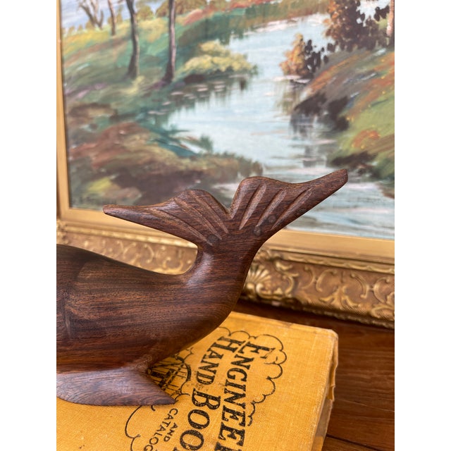 1960s Style Hand Carved Solid Walnut Whale Sculpture - Mid-Century Modern Nautical Decor. For Sale - Image 4 of 8