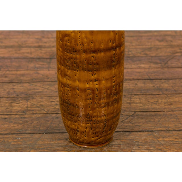 Textured Two-Tone Brown Tall Vase with Narrow Mouth, Elegant Home Decor For Sale - Image 11 of 12
